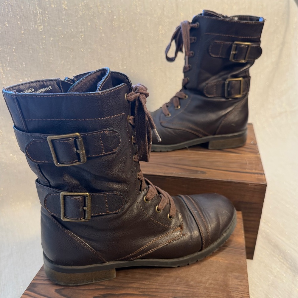 Brown Lace-Up Combat Boots